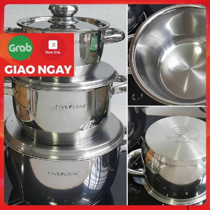 Bộ nồi inox Fivestar 3 chiếc inox 430 nắp inox , 3 đáy dùng được bếp từ , hồng ngoại , gas