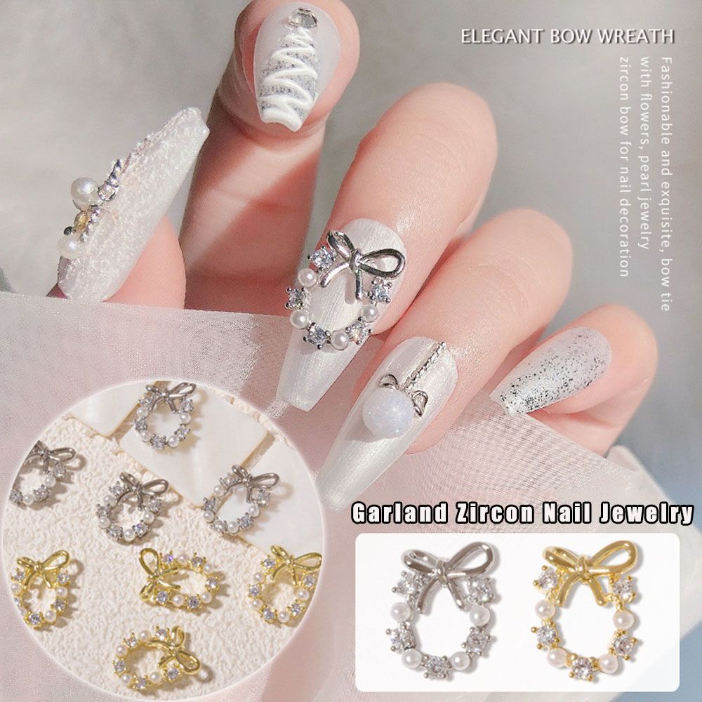 Móng Tay Vòng Hoa Mới OKDEALS|Ngọc Trai Trang Trí Móng Tay Zircon|Vòng Hoa 3D Đính Đá Trang Trí Móng Tay Nhiều Màu Sắc