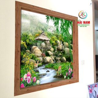 Tranh dán tường 3D phong thủy - vải lụa phủ kim sa (Kích thước theo yêu cầu)