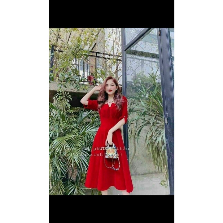 Váy đầm nữ dáng xoè dự tiệc tay lỡ cổ xẻ thích hợp mặc đi chơi, dạo phố