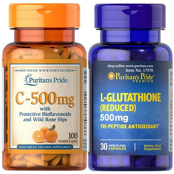 Combo Trắng Da, Mờ Nám, Chống Oxy Hoá, Đào Thải Độc L- Glutathione & Vitamin C Puritan’s Pride