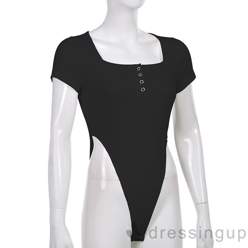 Đầm Dệt Kim Tay Ngắn Cổ Vuông Màu Trắng / Đen Thời Trang Mùa Hè Cho Nữ