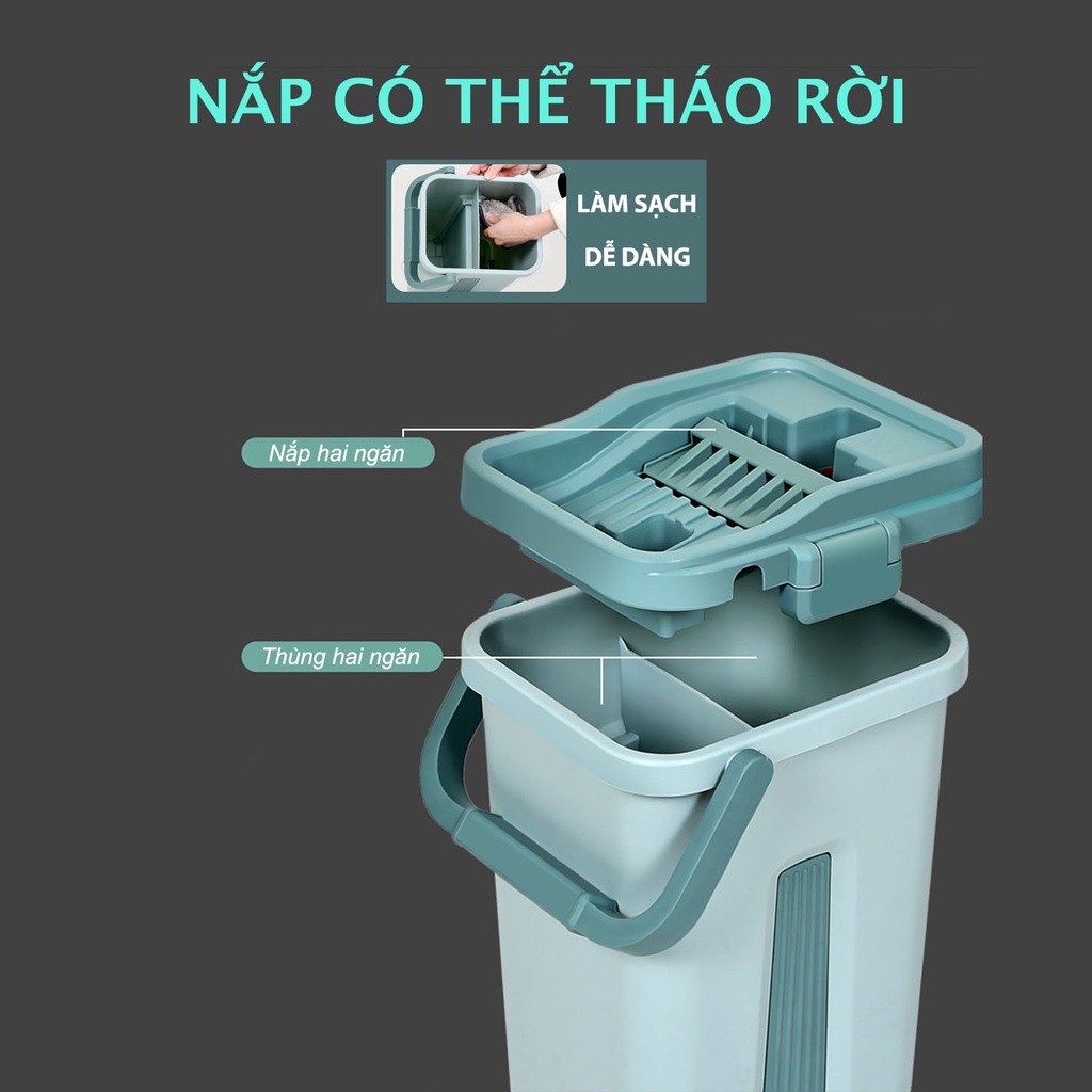 Bộ cây lau nhà 2 ngăn xoay 360 độ tách nước bẩn tự vắt thông minh, tiện lợi, chổi lau nhà tiện lợi