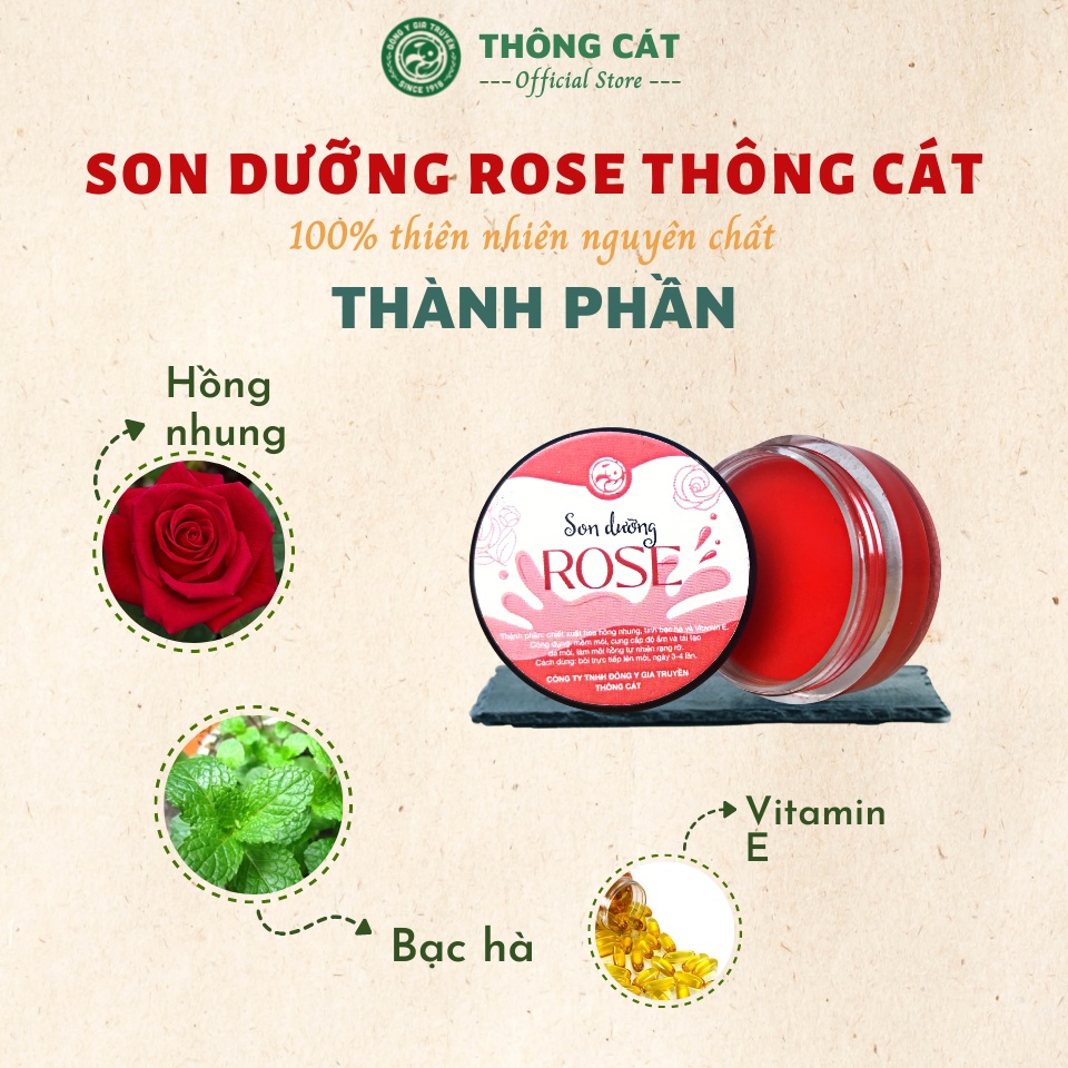 Son Dưỡng Rose THÔNG CÁT HCM Son dưỡng môi giúp mềm môi,  cung cấp độ ẩm, tái tạo da môi làm môi luôn mềm mọng