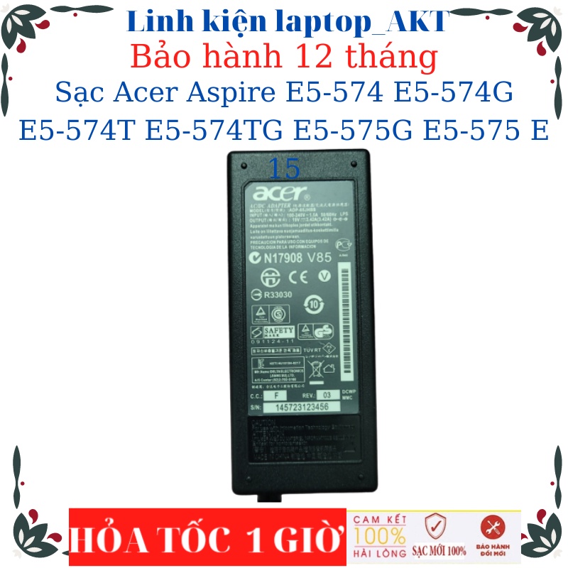 Sạc laptop Acer Aspire E5-574 E5-574G E5-574T E5-574TG E5-575G E5-575 E 15- Sạc 19V-3.42A chân vàng