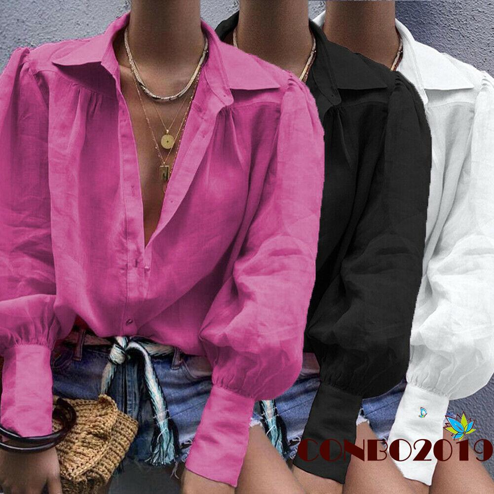 Áo sơ mi nữ tay dài cổ chữ V thời trang công sở