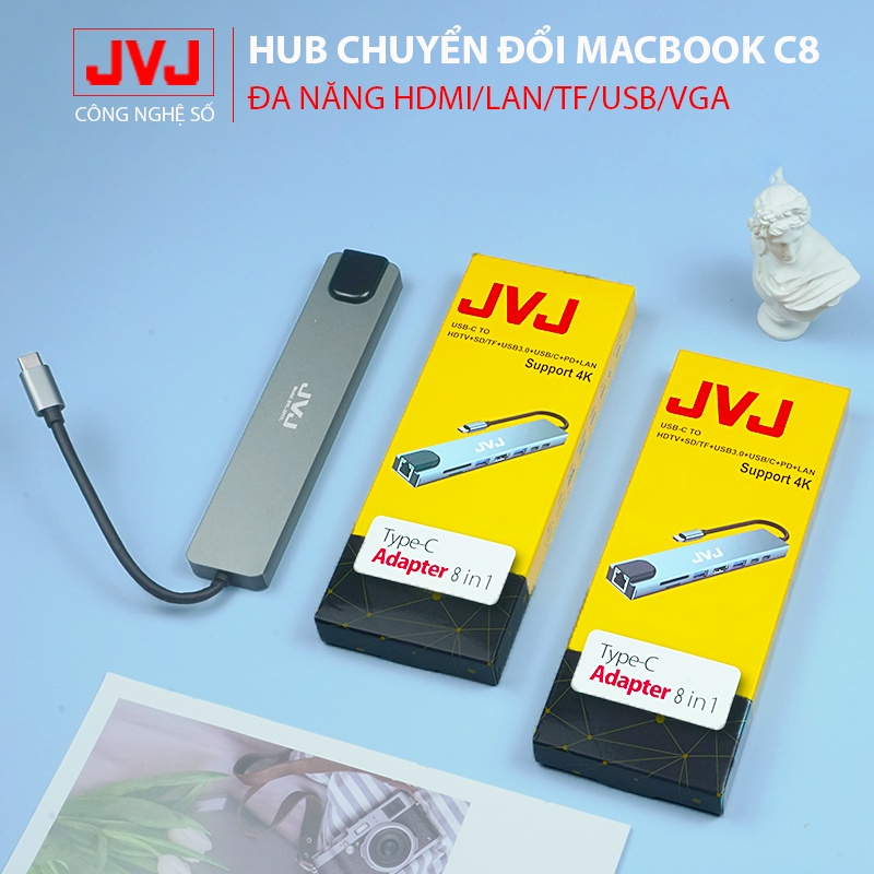 Hub chuyển đổi Macbook JVJ C11/C10/C8/C6 Plus/C6 với cổng kết nối Type C chia cổng USB,HDMI,Cổng Lan,VGA....BH 24 Tháng