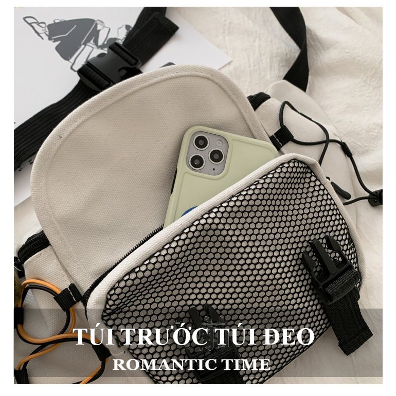 Túi đeo chéo canvas phong cách hiphop đường phố mẫu mới - Túi bao tử unisex thời trang giá rẻ