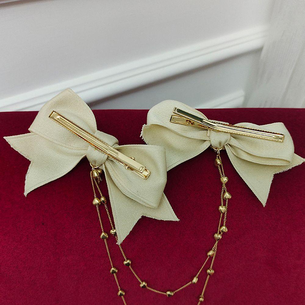 Kẹp Tóc Nơ Phối Dây Xích Đôi Cỡ Lớn Màu Trơn Dễ Thương Cho Nữ