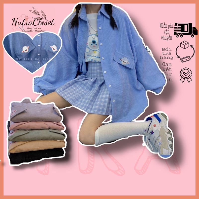 Áo khoác dáng sơmi kaki nhung gân unisex ulzzang nam nữ