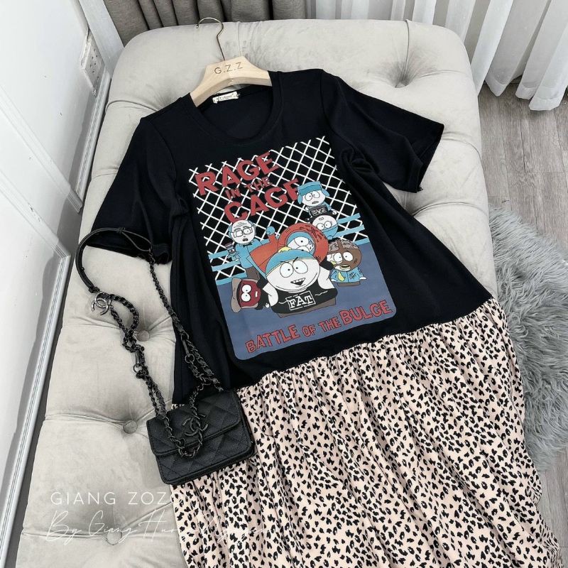 VÁY COTTON ĐEN IN HÌNH PHỐI DA BÁO | BigBuy360 - bigbuy360.vn