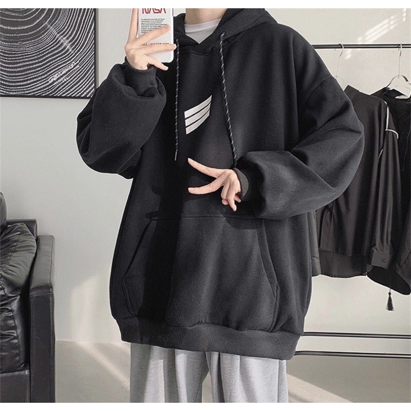 Áo hoodie nỉ bông siêu dày in hình họa tiết ba sọc nam nữ mặc đều đẹp