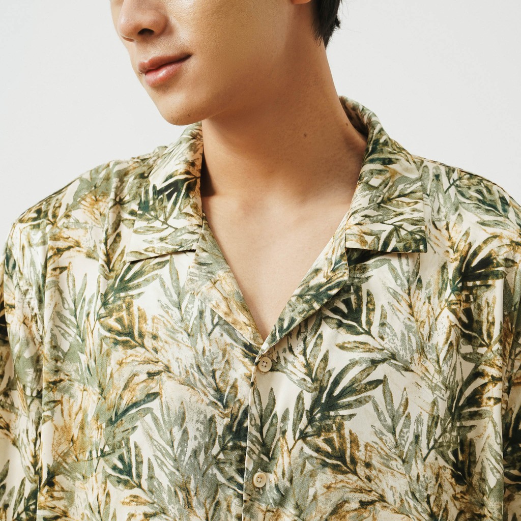 Áo Sơ Mi Cộc Tay Cổ Ve Nam Hoạ Tiết Lá Xanh UNICUS Siber Shirt | BigBuy360 - bigbuy360.vn