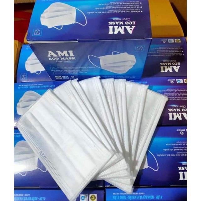 Hộp Khẩu Trang Y Tế AMI 4 Lớp, Màu Trắng, Có Lớp Than Hoạt Tính (Hộp 50 chiếc) | BigBuy360 - bigbuy360.vn