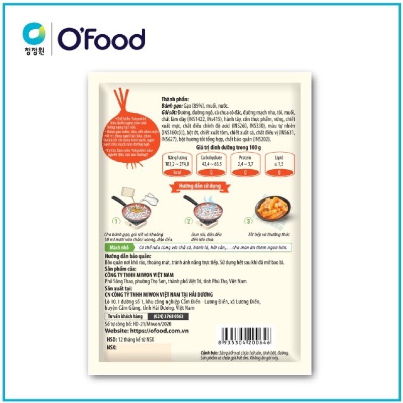 [ HÀNG CHÍNH HÃNG] Tokpokki Hàn Quốc O'food gói 140gr