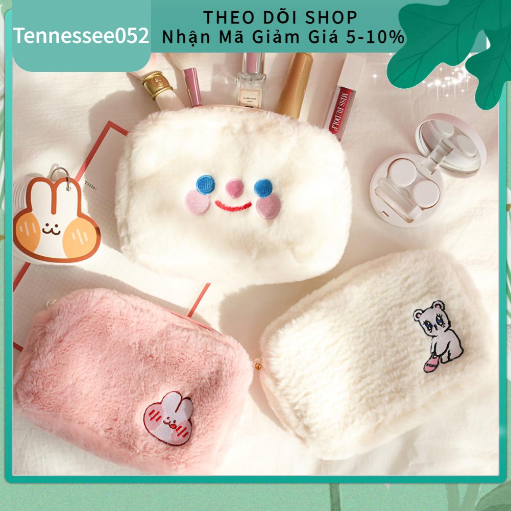 Tennessee052 Tennessee052 Túi trang điểm sang trọng Tổ chức mỹ phẩm Fluffy dễ thương Hộp đựng đồ vệ sinh di động có dây kéo cho bút chì du lịch