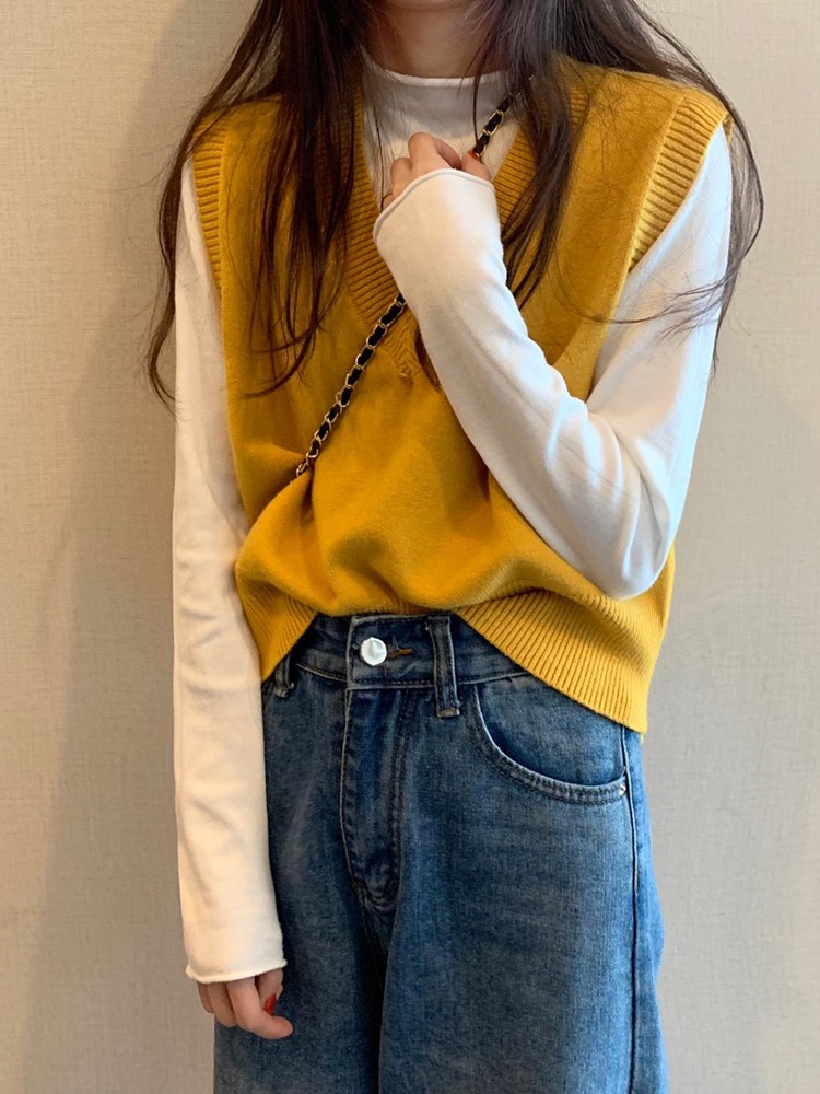 Áo len gile nữ mỏng cổ V màu trắng đen vàng xanh chất đẹp hàng Quảng Châu thời trang thu đông 2020