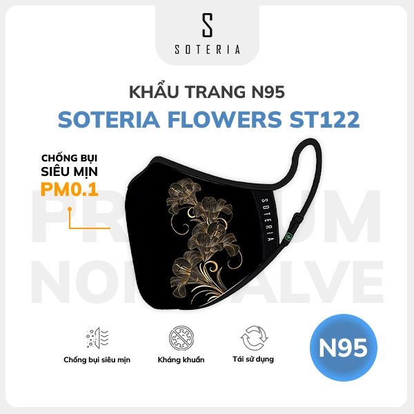 Khẩu trang thời trang Soteria Flowers ST122 - N95 lọc 99% bụi mịn 0.1 micro - Size S,M,L