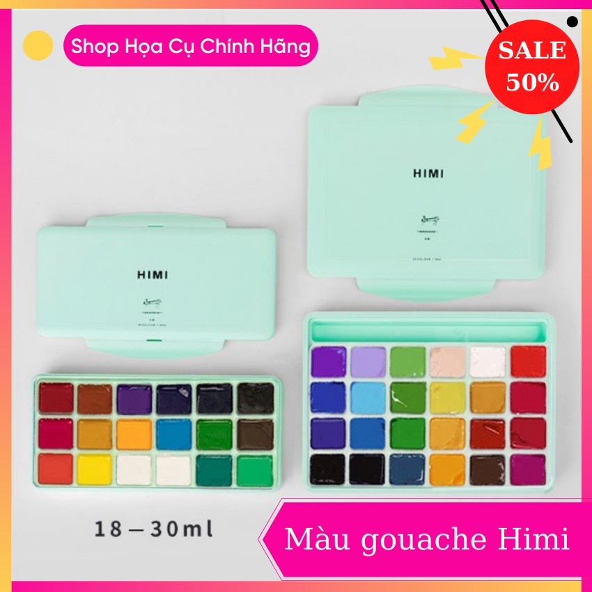 Màu gouache Himi ⚡ HÀNG CHÍNH HÃNG ⚡ màu thạch 18, 24 màu có thể pha với nước hoặc không, có khả năng đè màu rất tốt