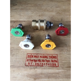 Bộ 4 béc phun cao áp và đầu bi nối nhanh 14mm, Đầu béc gắn vào súng xịt rửa của máy rửa xe cao áp