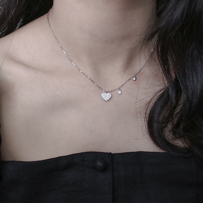 Dây chuyền bạc ý 925 trái tim đính đá thời trang sức nữ