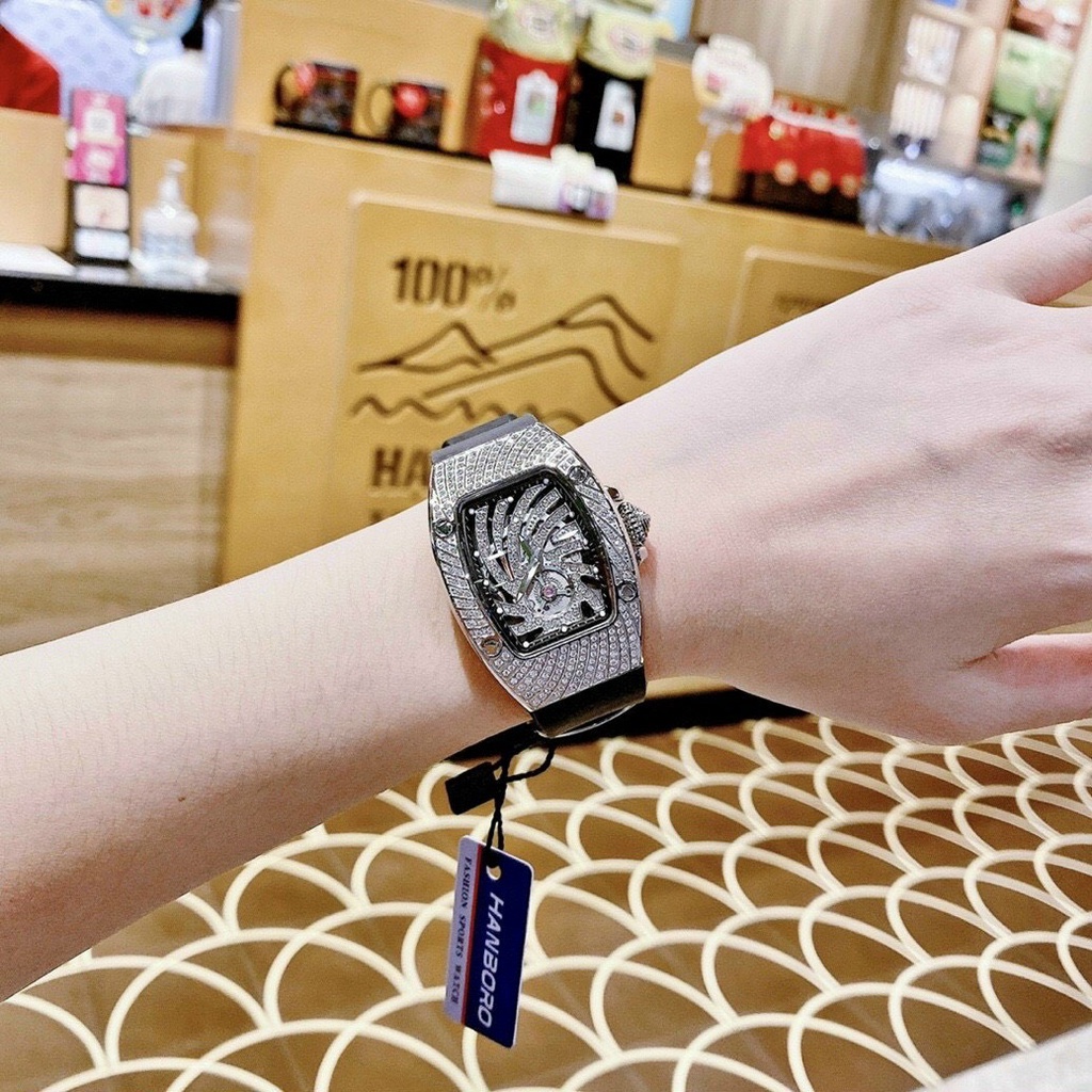 Cặp Đôi - Đồng Hồ Nam Nữ Hanboro Nam Máy Automatic, Nữ Máy Pin , Dây Cao Su , Size 36mm/48mm