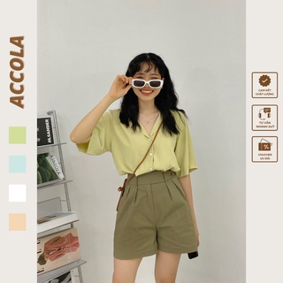 Áo sơ mi nữ tay ngắn freesize hàn quốc cổ vest by Accola Made 0508