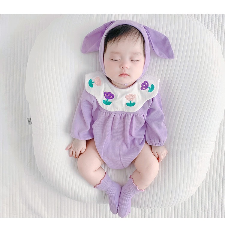 Bộ Áo Liền Quần In Hoa Tím Dễ Thương Cho Bé Gái 0-24 Tháng Tuổi