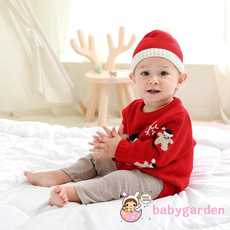 Set Đồ Giáng Sinh 2 Món Gồm Áo Liền Quần + Mũ beanie Dài Tay Cổ Tròn Cho Bé 0-18 Tháng Tuổi