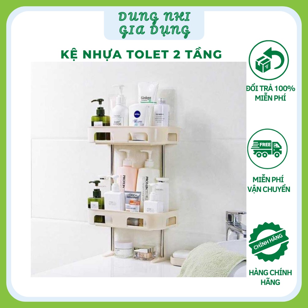 Kệ Nhựa Toilet 2 Tầng Đa Năng Siêu Tiện Lợi Kệ Nhựa Để Đồ Có Móc Dán Tường Đi Kèm