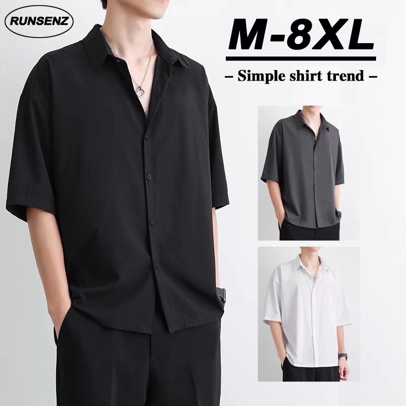 Áo Sơ Mi Trơn Tay Ngắn Dáng Rộng Có Size Lớn M-8XL Thời Trang Dành Cho Nam Giới