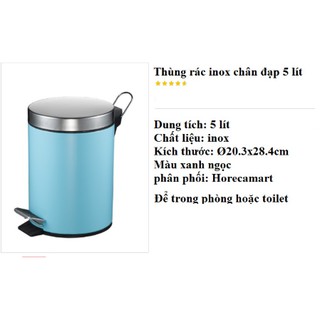 thùng rác inox chân đạp cao cấp trong toilet, trong phòng - loại 5 lít, màu xanh ngọc bích