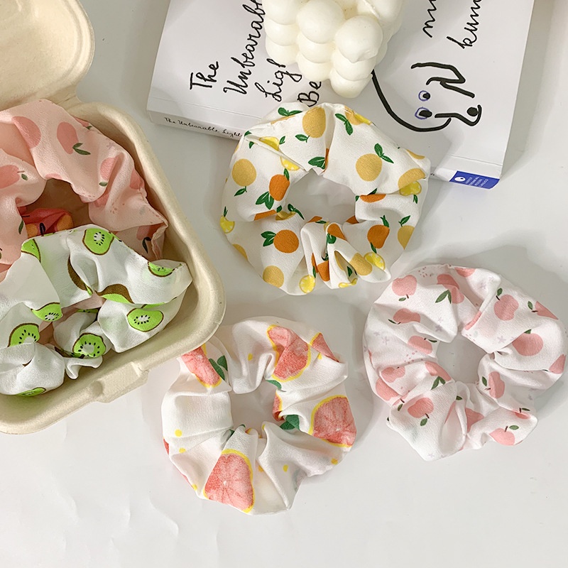 Dây chun buộc tóc scrunchies, dây cột tóc họa tiết trái cây nhiều màu xinh xắn( ngẫu nhiên)