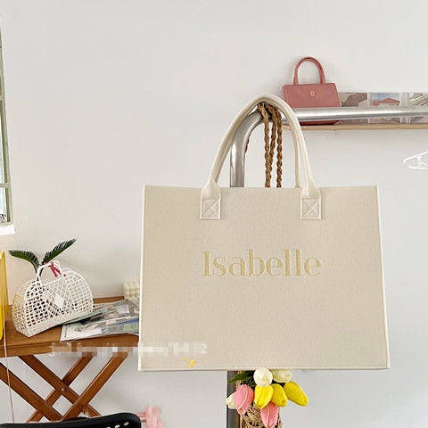 High-Profile Figure Felt Bag Xiaohongshu Same Style Tote Bag Shoulder Girl Logo Handbag Shopping Bag Tuition Bag JkDl