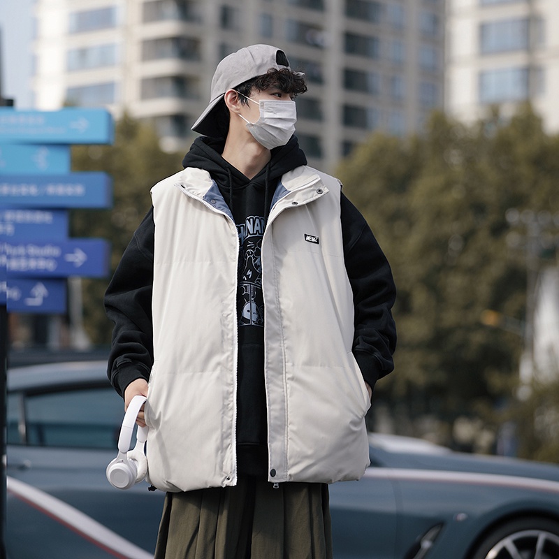 Áo phao nam ba lỗ có mũ form rộng thời trang thu đông