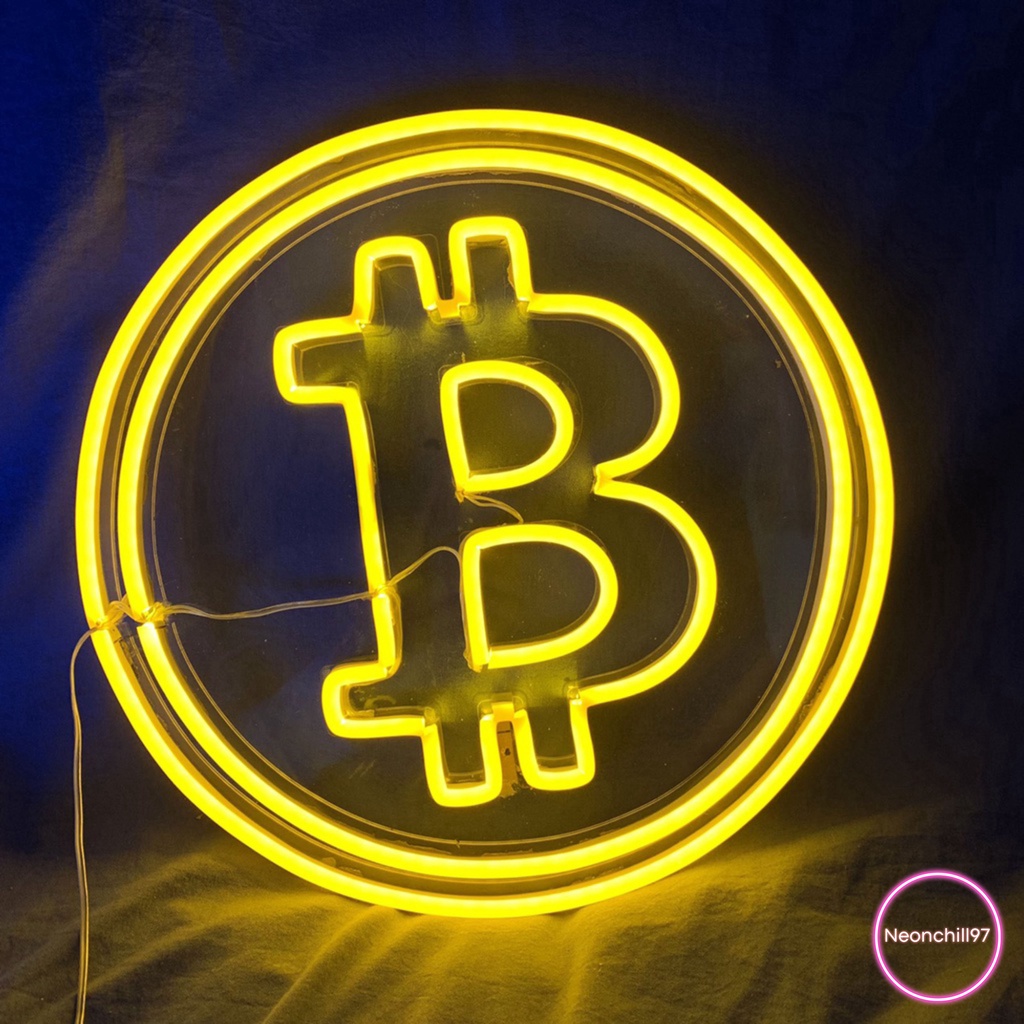 Đèn led neon hình Bitcoin vàng, Neonchill97, Decor phòng làm việc, phòng ngủ