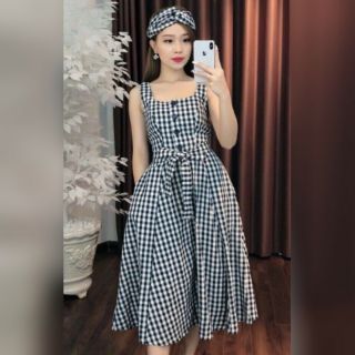 Đầm váy maxi caro đen kèm tuban