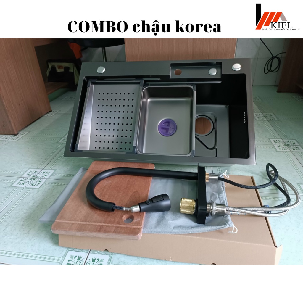Combo chậu rửa bát 1 hố lớn 75x46 xả ngang kiểu mới nano dày 3.5li và 3li. Bảo hành chính hãng 2 năm
