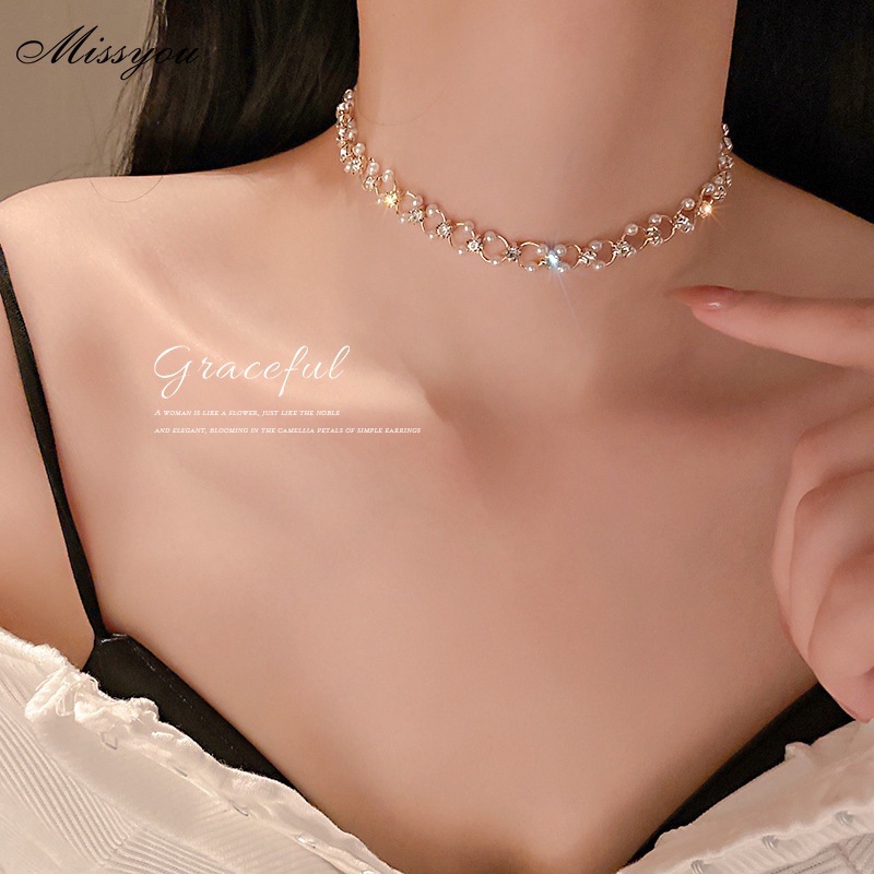 Vòng Cổ Choker Ngắn Đính Ngọc Trai Nhân Tạo Thời Trang Hàn Quốc Cho Nữ
