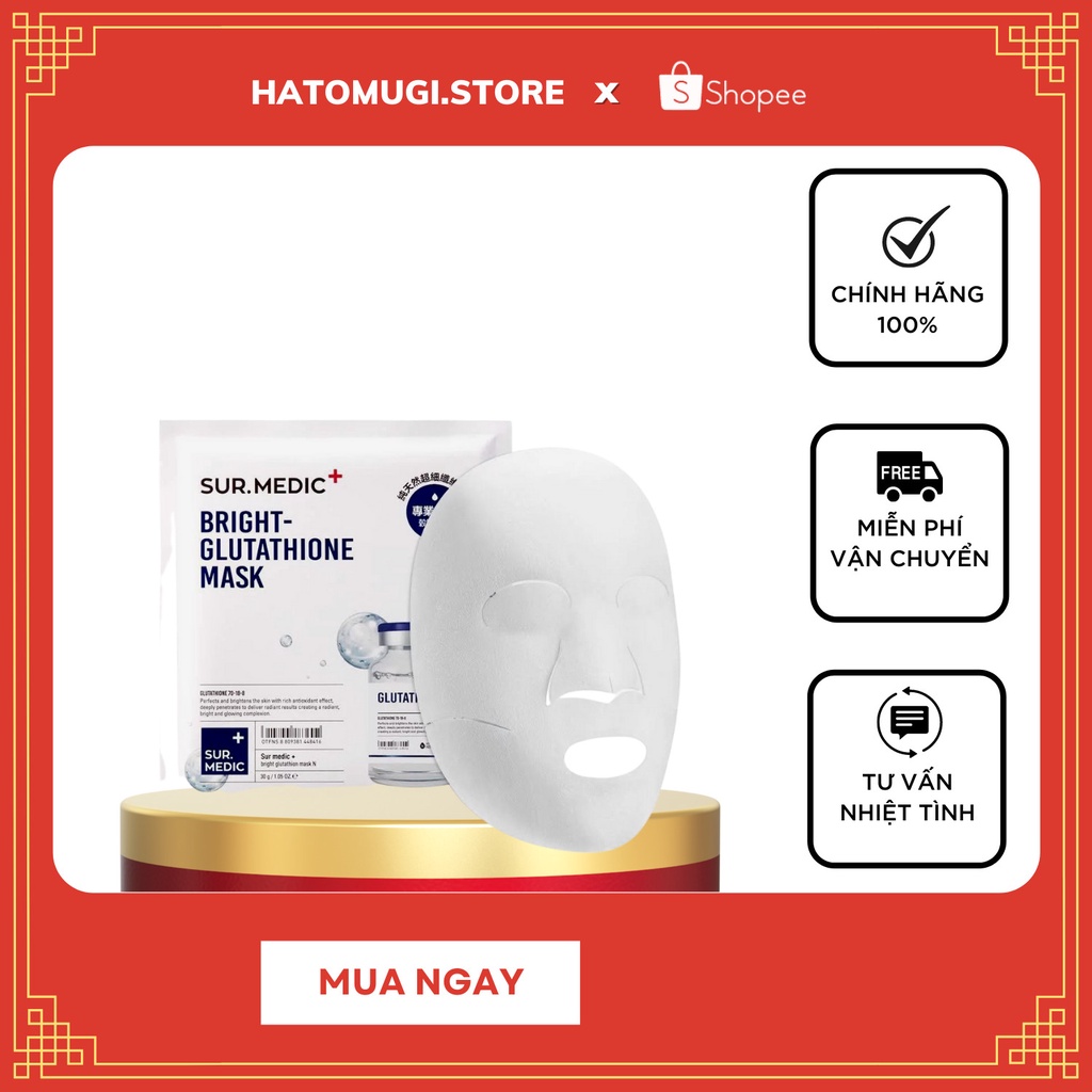 Mặt nạ dưỡng căng bóng [Trắng da 100%-Hàng Auth] Hộp 10 miếng mặt nạ dưỡng trắng Sur Medic Bright Glutathione Mask