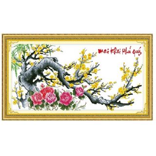 Tranh thêu chữ thập mai khai phú quý tuyệt đẹp