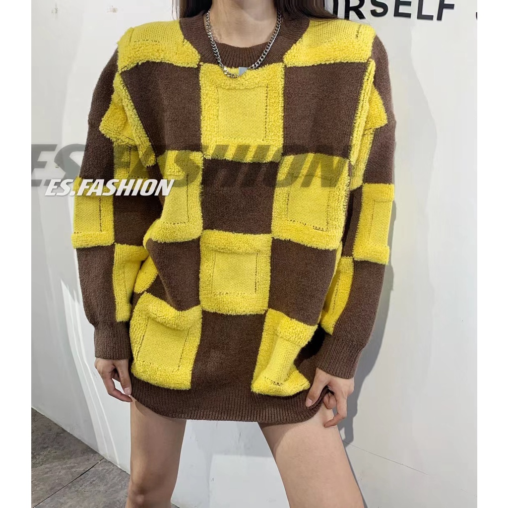 Cocory vn Áo len tay dài phối sọc caro thời trang Hàn Quốc năng động dành cho nữ | BigBuy360 - bigbuy360.vn