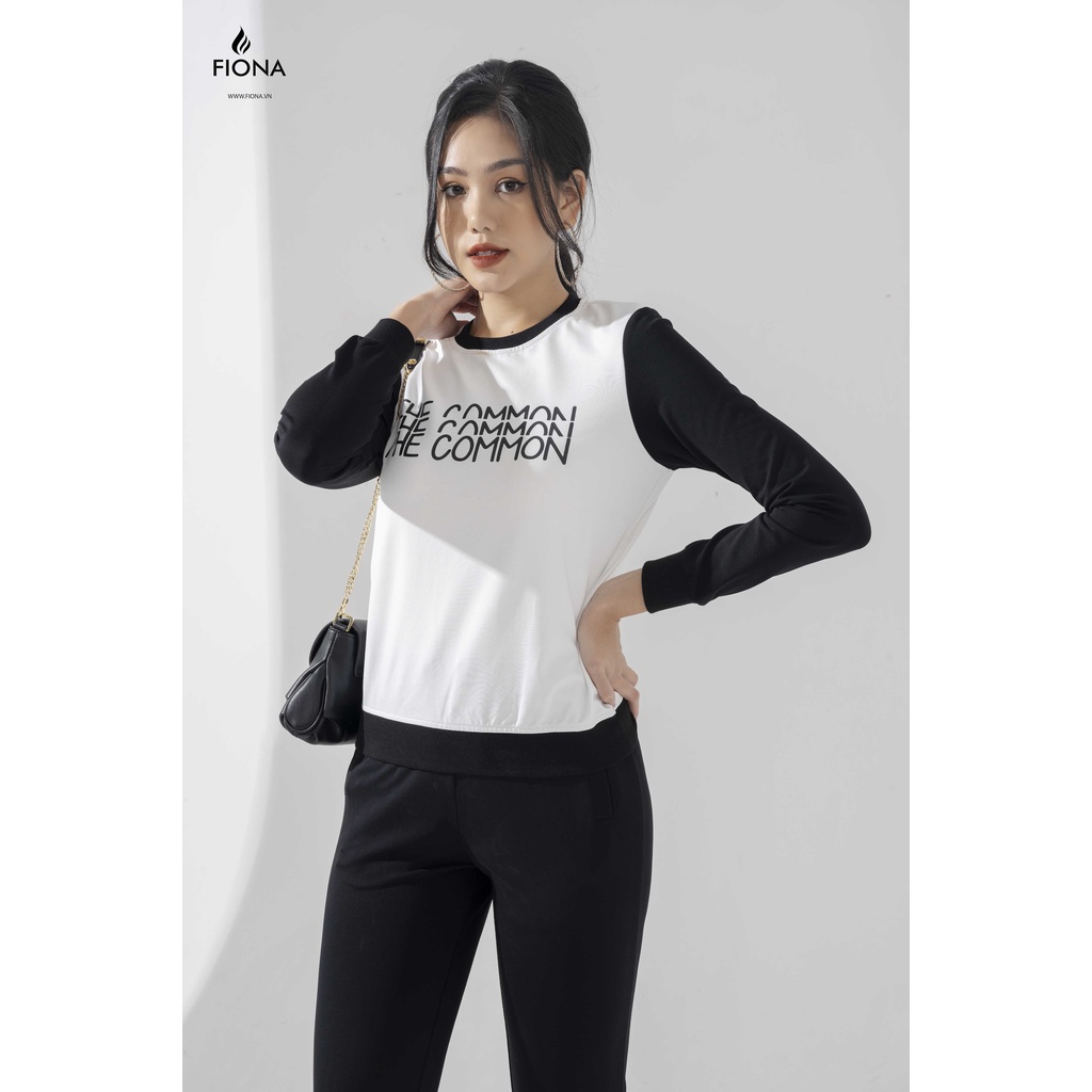 Áo nỉ nữ FIONA, áo thu đông nữ, áo nỉ cổ tròn, cổ và tay phối màu thân trước in chữ F520894