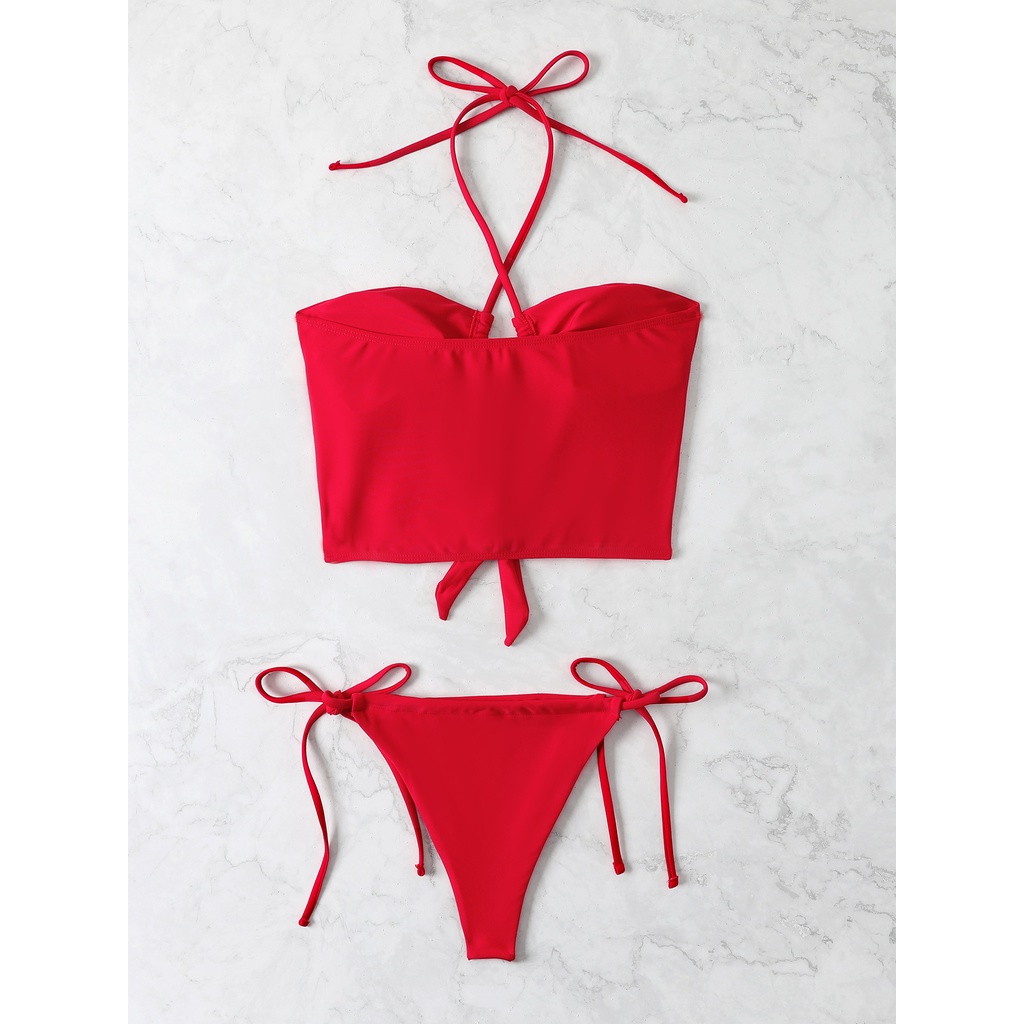 [BKN1574] &lt;ÂU&gt; SET BIKINI ĐỎ CUTOUT NƠ EO