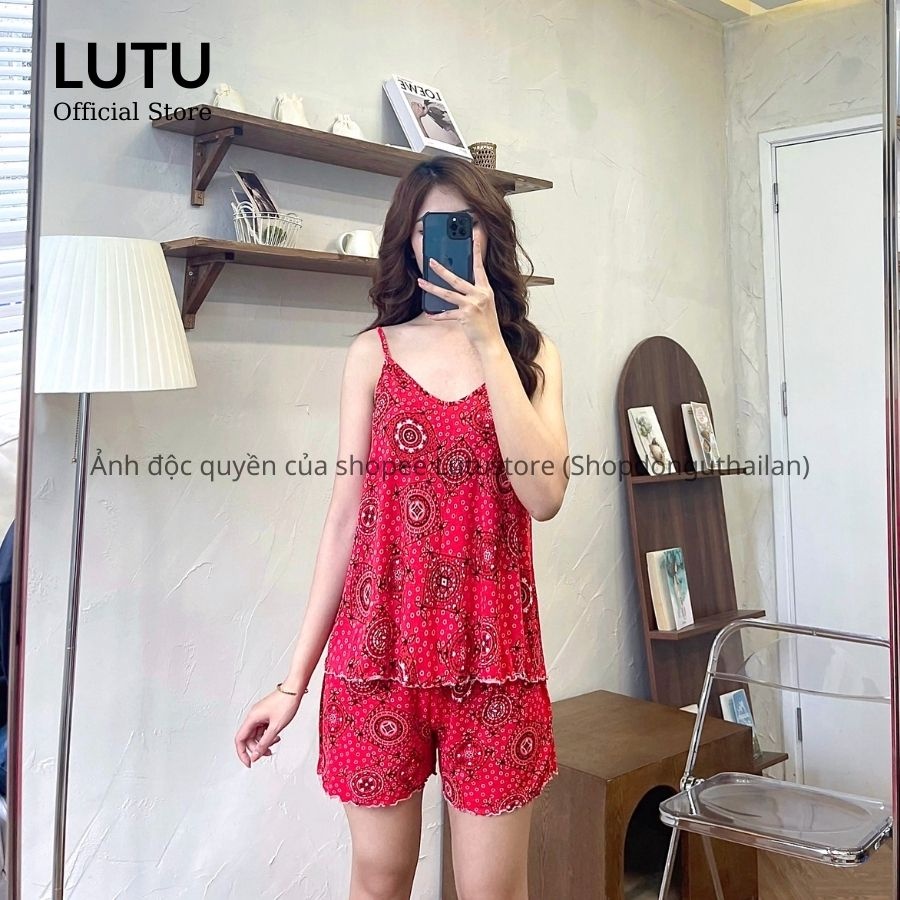 Bộ ngủ hai dây cotton xuất dư họa tiết dễ thương chất mềm mát pijama mùa hè