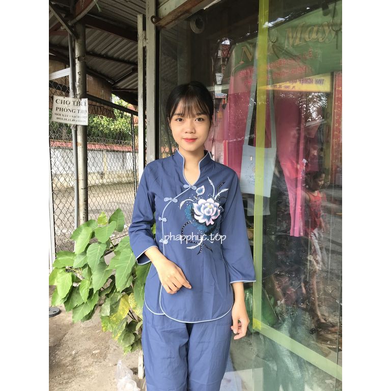 Đồ lam đi chùa sẩm tàu xéo bông vẽ