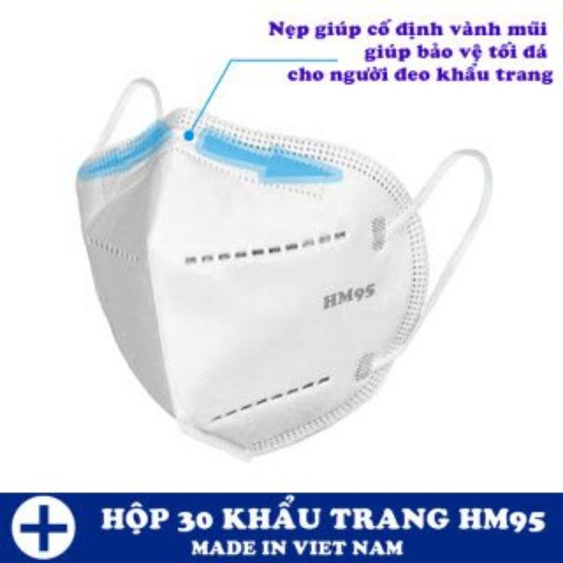 Khẩu trang Y tế N95 không van 5 lớp chống lọc bụi - Khẩu trang HM95 CHÍNH HÃNG Facemask