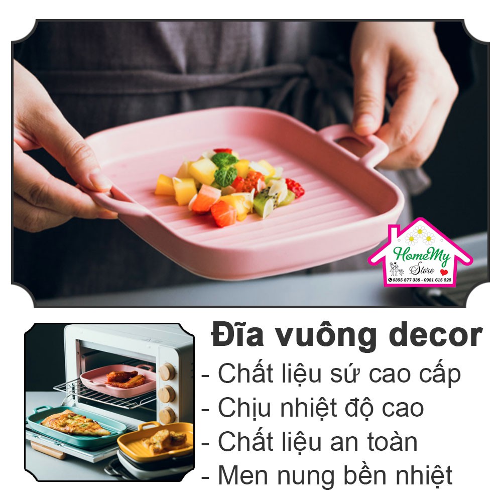 [3 màu] Đĩa sứ SALE Dĩa gốm chữ nhật chảo sứ decor đĩa nướng tiện dụng cho nhà bếp chịu nhiệt bỏ lò vi sóng an toàn