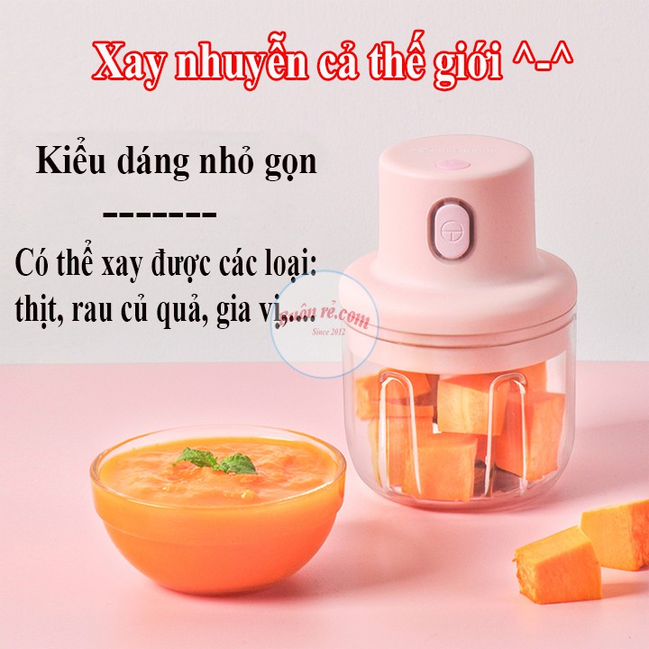 Máy xay mini 250ml cầm tay đa năng xay tỏi ớt, hành, rau củ quả, Cao Cấp sạc điện nhỏ gọn