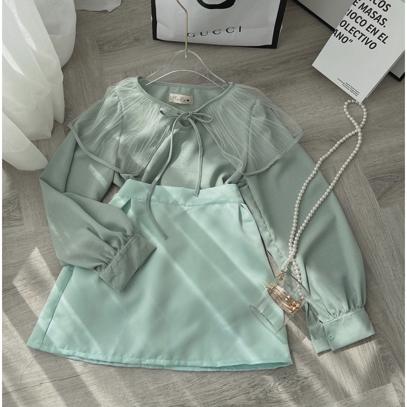 SET ÁO CỔ VOAN XANH MINT + CHÂN VÁY